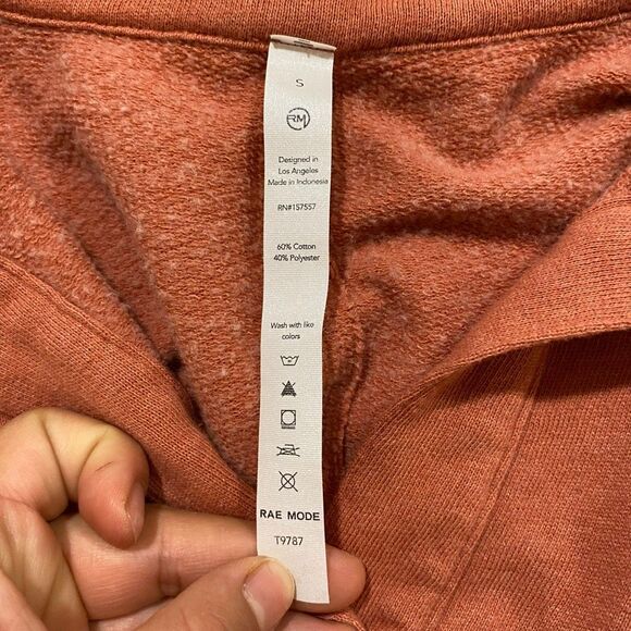 Rae Mode Oversized Collared Pullover Size Small – Rust Sweatshirt Raw Hem Pocket - Picture 3 of 4